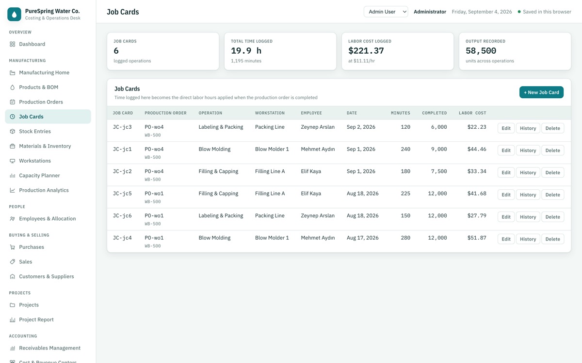 CostingERP — Job cards