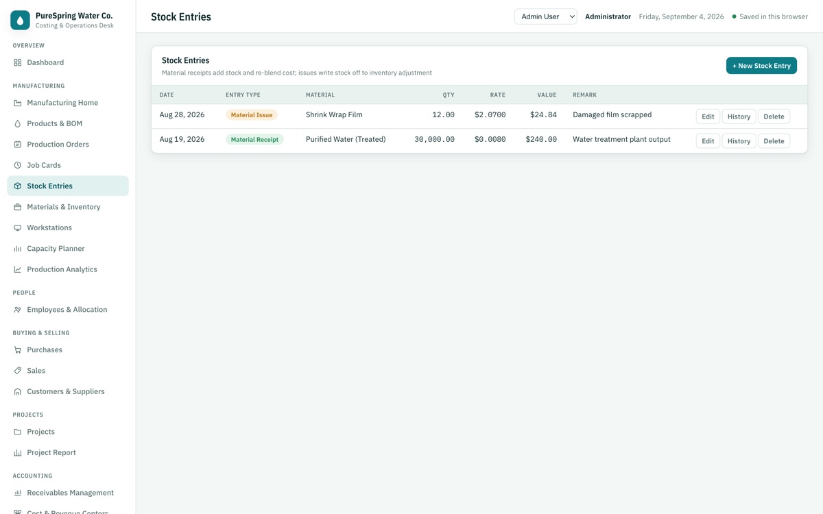 CostingERP — Stock entries